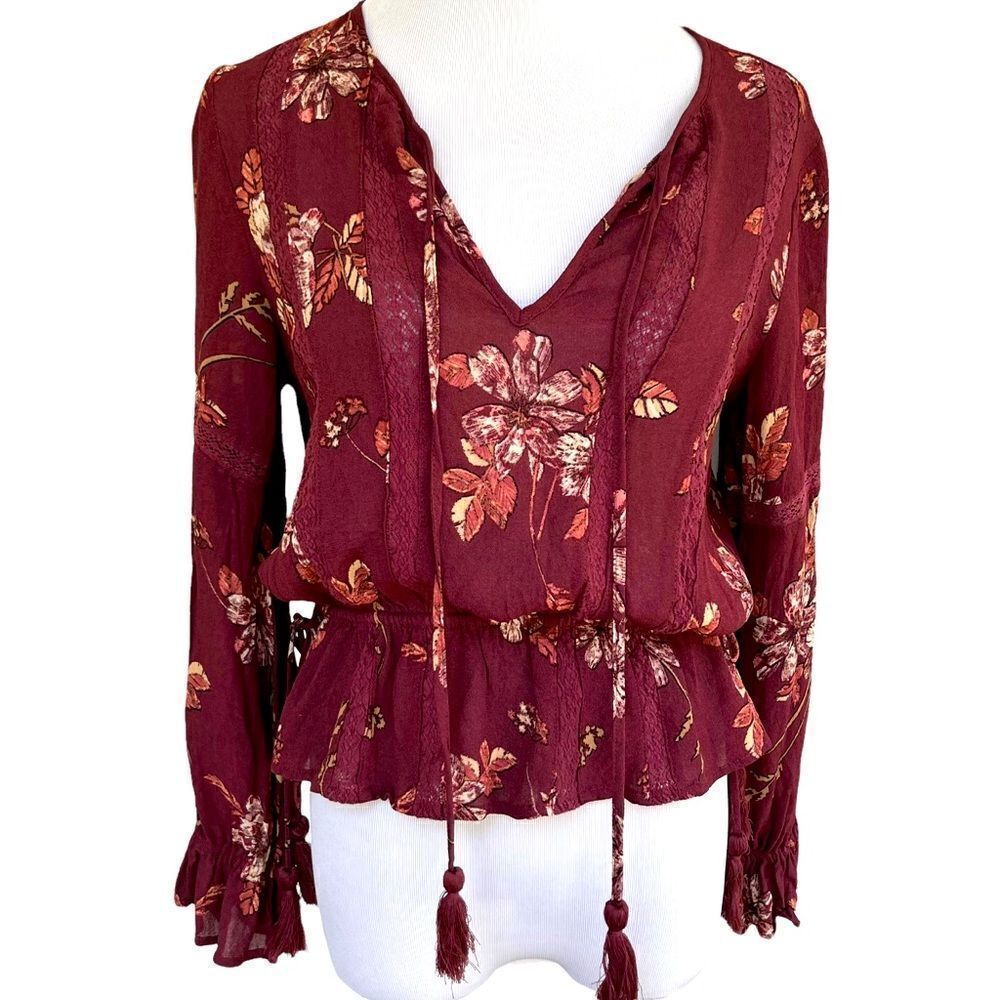 ASTR the Label Maroon Floral Boho Blouse S